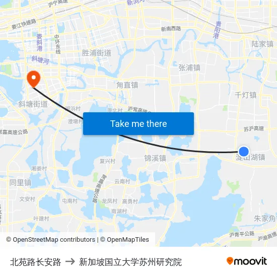 北苑路长安路 to 新加坡国立大学苏州研究院 map