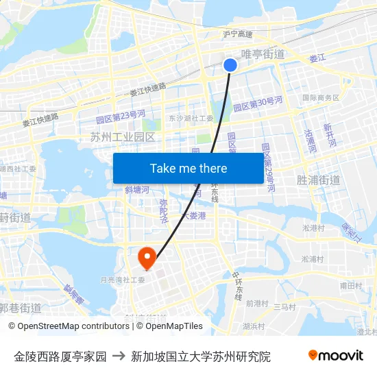金陵西路厦亭家园 to 新加坡国立大学苏州研究院 map