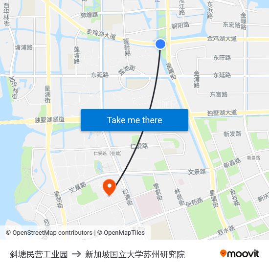 斜塘民营工业园 to 新加坡国立大学苏州研究院 map