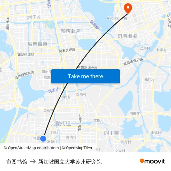 市图书馆 to 新加坡国立大学苏州研究院 map