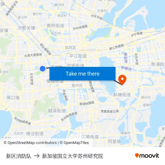 新区消防队 to 新加坡国立大学苏州研究院 map