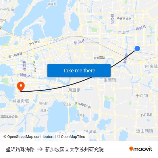盛晞路珠海路 to 新加坡国立大学苏州研究院 map