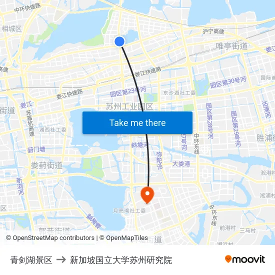 青剑湖景区 to 新加坡国立大学苏州研究院 map