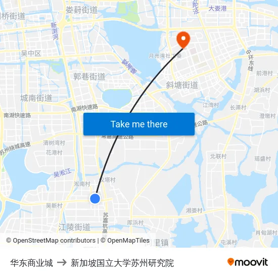 华东商业城 to 新加坡国立大学苏州研究院 map