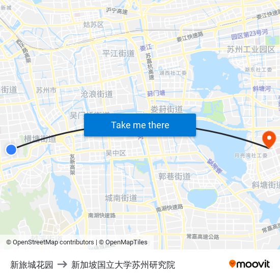 新旅城花园 to 新加坡国立大学苏州研究院 map