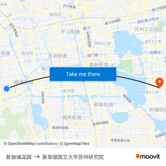 新旅城花园 to 新加坡国立大学苏州研究院 map