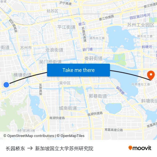 长园桥东 to 新加坡国立大学苏州研究院 map