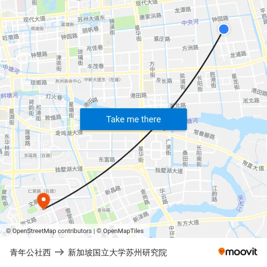 青年公社西 to 新加坡国立大学苏州研究院 map