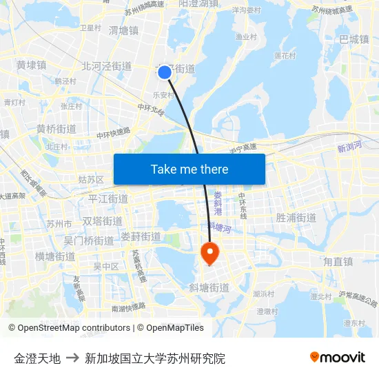 金澄天地 to 新加坡国立大学苏州研究院 map