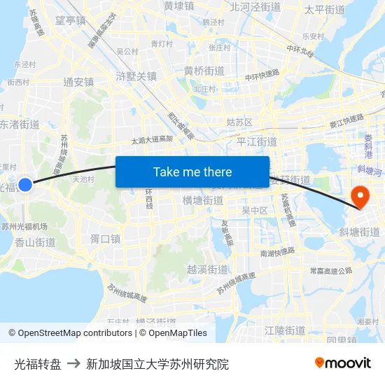 光福转盘 to 新加坡国立大学苏州研究院 map
