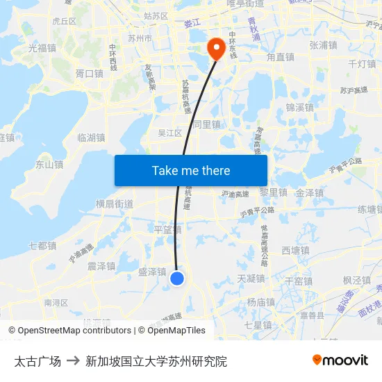 太古广场 to 新加坡国立大学苏州研究院 map