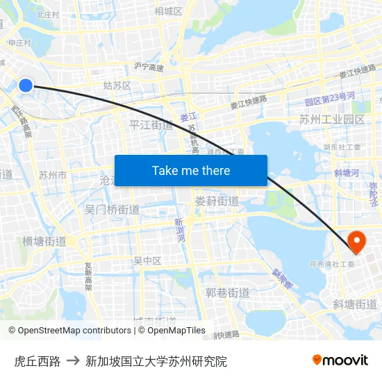 虎丘西路 to 新加坡国立大学苏州研究院 map