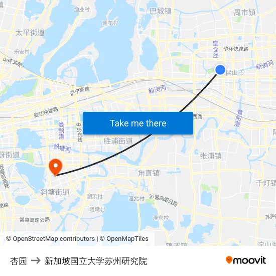 杏园 to 新加坡国立大学苏州研究院 map