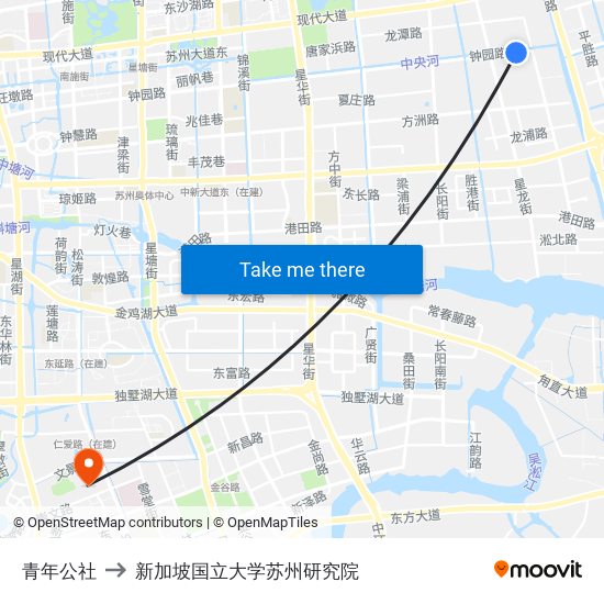 青年公社 to 新加坡国立大学苏州研究院 map