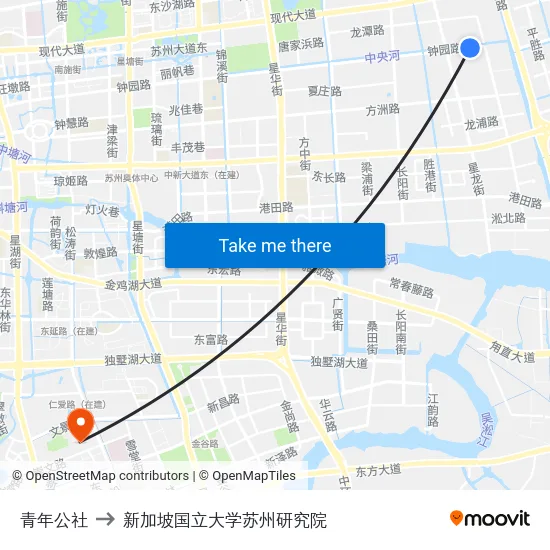 青年公社 to 新加坡国立大学苏州研究院 map