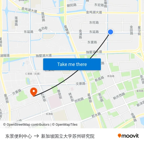 东景便利中心 to 新加坡国立大学苏州研究院 map