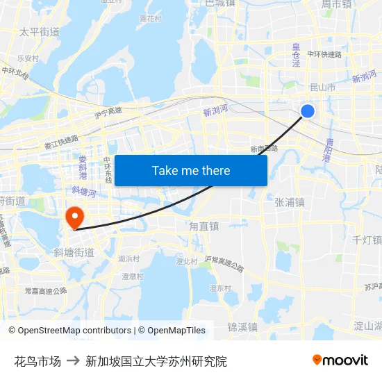 花鸟市场 to 新加坡国立大学苏州研究院 map