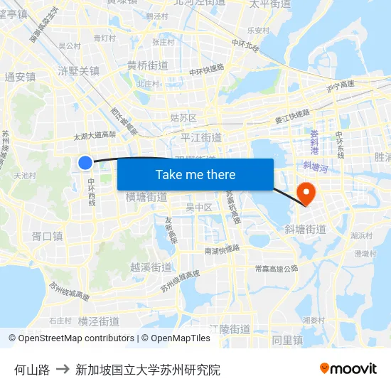 何山路 to 新加坡国立大学苏州研究院 map
