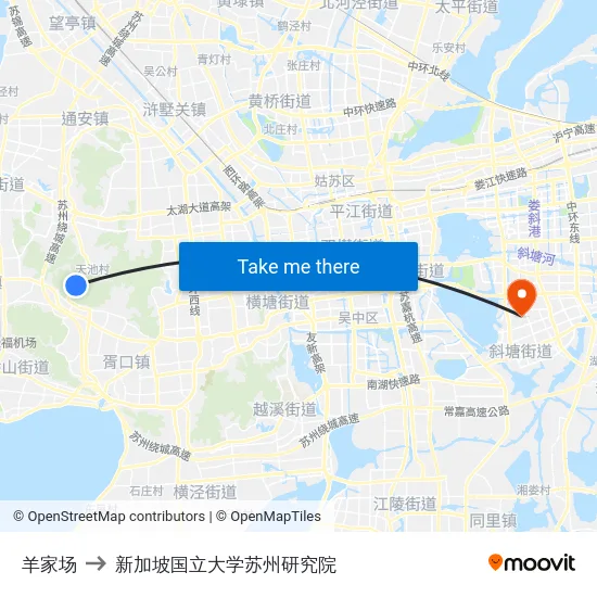 羊家场 to 新加坡国立大学苏州研究院 map