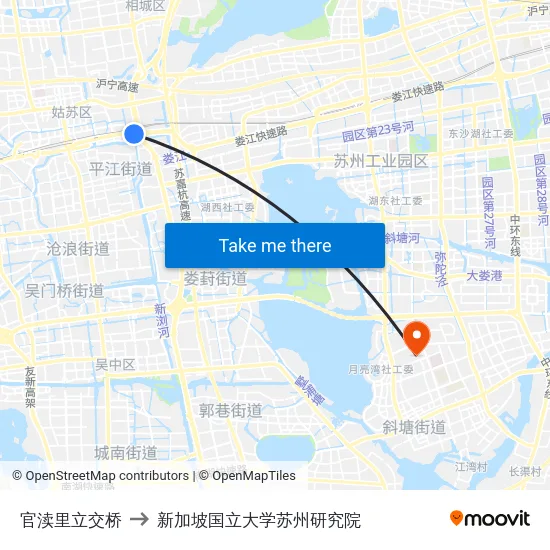 官渎里立交桥 to 新加坡国立大学苏州研究院 map