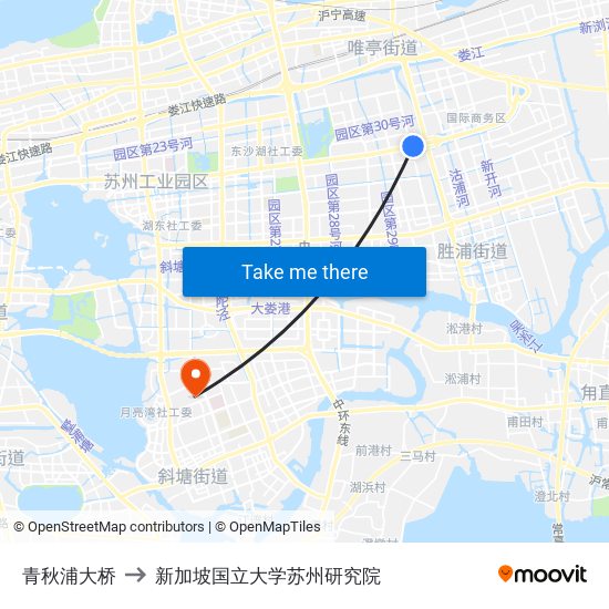 青秋浦大桥 to 新加坡国立大学苏州研究院 map