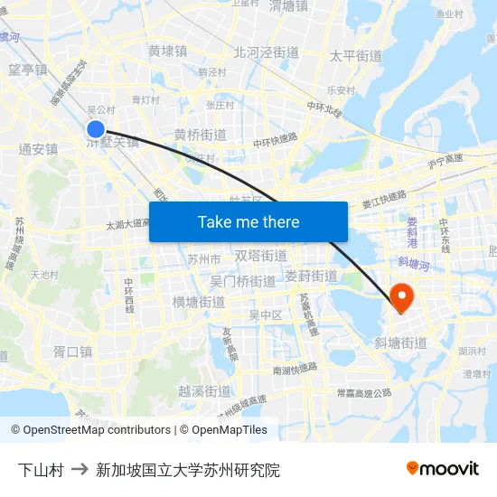下山村 to 新加坡国立大学苏州研究院 map