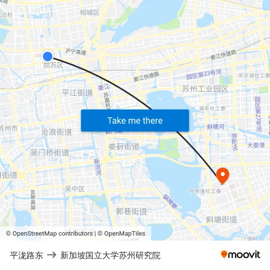 平泷路东 to 新加坡国立大学苏州研究院 map