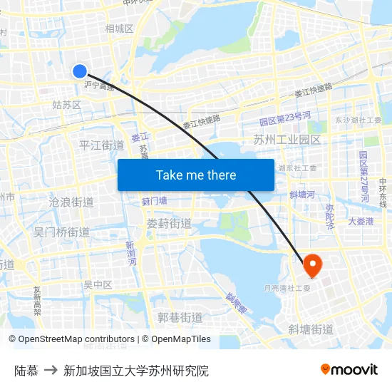 陆慕 to 新加坡国立大学苏州研究院 map