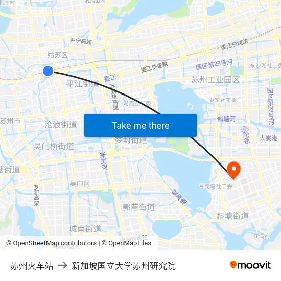 苏州火车站 to 新加坡国立大学苏州研究院 map