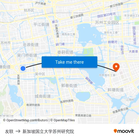 友联 to 新加坡国立大学苏州研究院 map