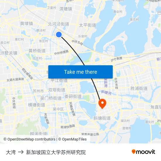 大湾 to 新加坡国立大学苏州研究院 map