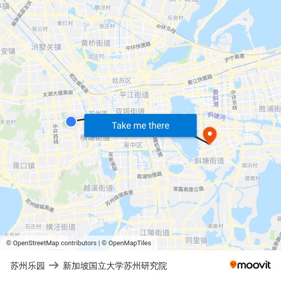 苏州乐园 to 新加坡国立大学苏州研究院 map