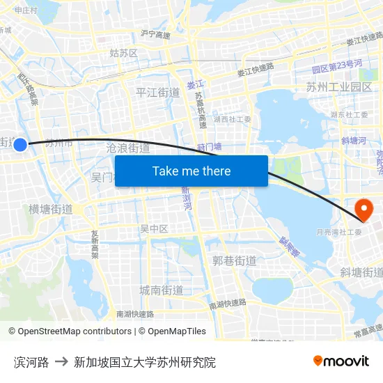 滨河路 to 新加坡国立大学苏州研究院 map