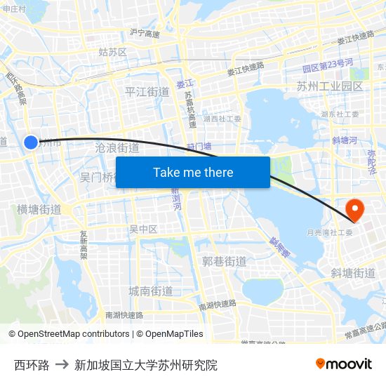 西环路 to 新加坡国立大学苏州研究院 map