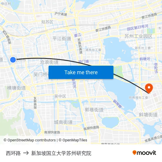 西环路 to 新加坡国立大学苏州研究院 map