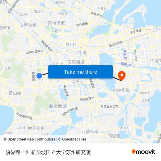 汾湖路 to 新加坡国立大学苏州研究院 map