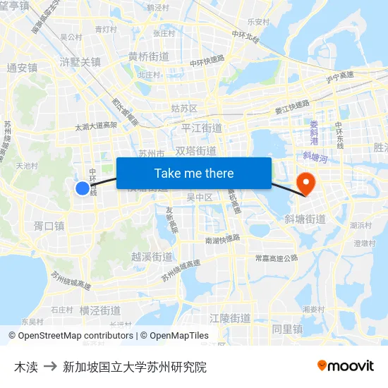 木渎 to 新加坡国立大学苏州研究院 map
