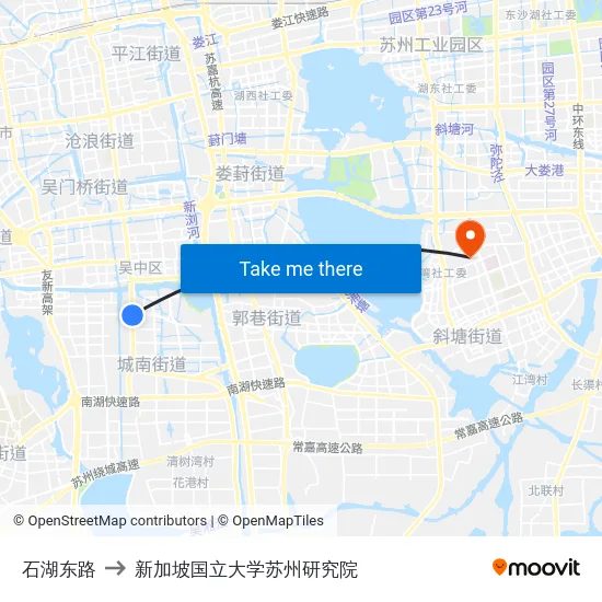 石湖东路 to 新加坡国立大学苏州研究院 map