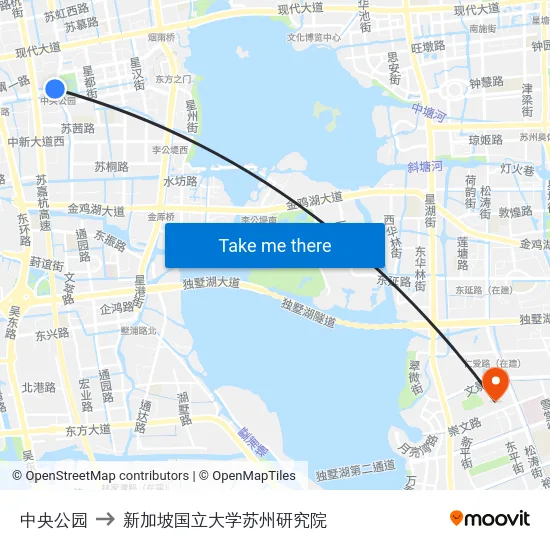 中央公园 to 新加坡国立大学苏州研究院 map