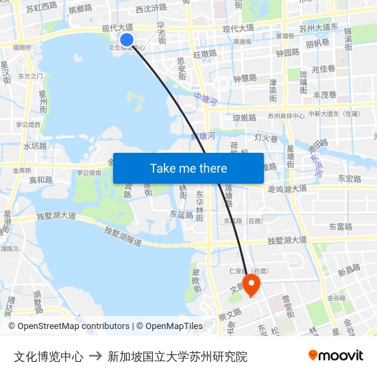 文化博览中心 to 新加坡国立大学苏州研究院 map