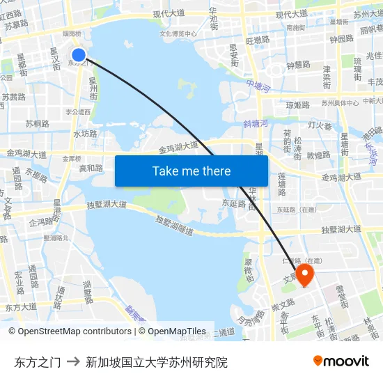 东方之门 to 新加坡国立大学苏州研究院 map