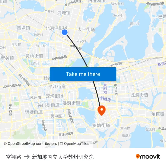 富翔路 to 新加坡国立大学苏州研究院 map