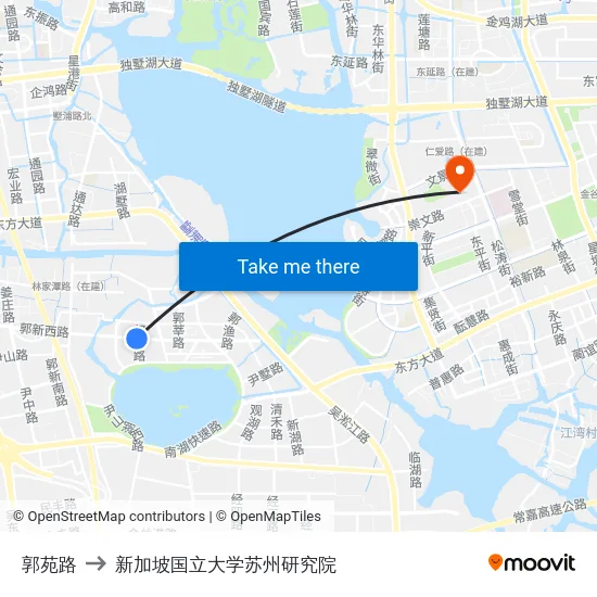 郭苑路 to 新加坡国立大学苏州研究院 map