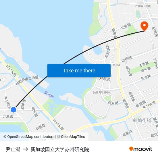 尹山湖 to 新加坡国立大学苏州研究院 map