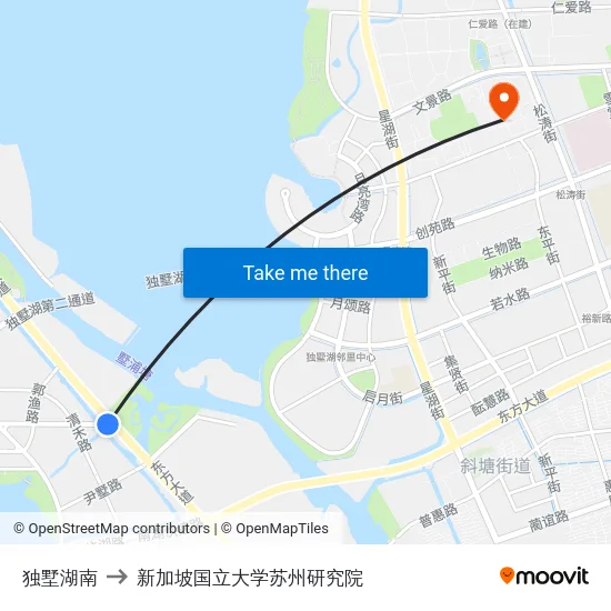 独墅湖南 to 新加坡国立大学苏州研究院 map