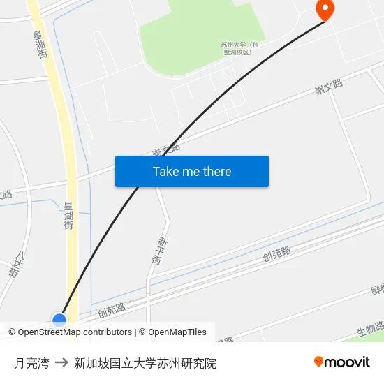 月亮湾 to 新加坡国立大学苏州研究院 map