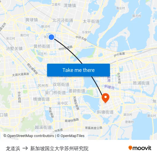 龙道浜 to 新加坡国立大学苏州研究院 map