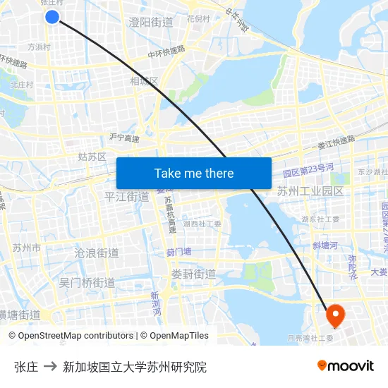 张庄 to 新加坡国立大学苏州研究院 map