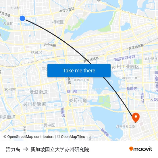 活力岛 to 新加坡国立大学苏州研究院 map