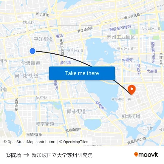 察院场 to 新加坡国立大学苏州研究院 map